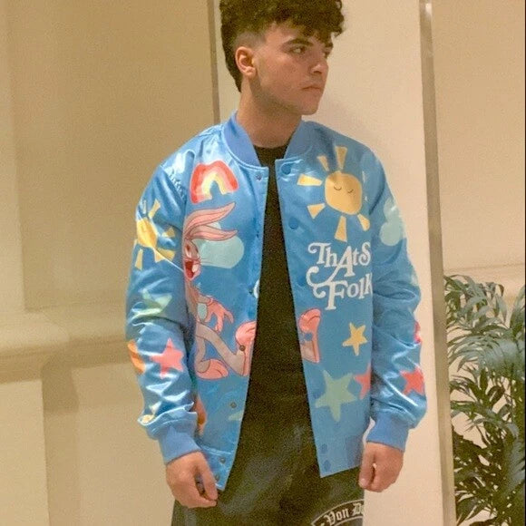 Men's White That’s All Folks Lightweight Satin Jacket