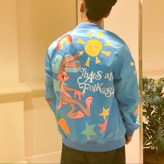 Men's White That’s All Folks Lightweight Satin Jacket