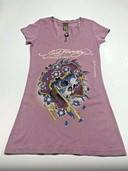 Women's Ed Hardy Eggplant Medusa tee Shirt