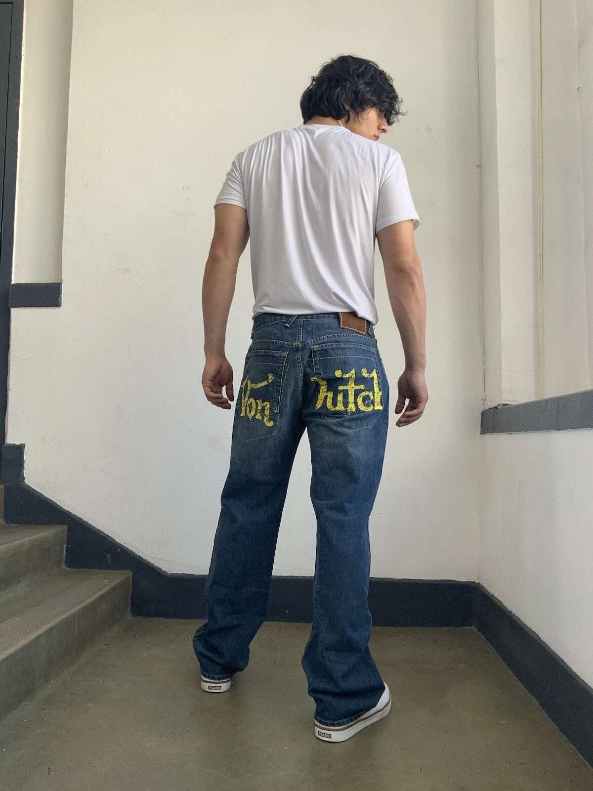 Men's VonDutch Blue | Yellow Signature Pockets Button Fly Jeans