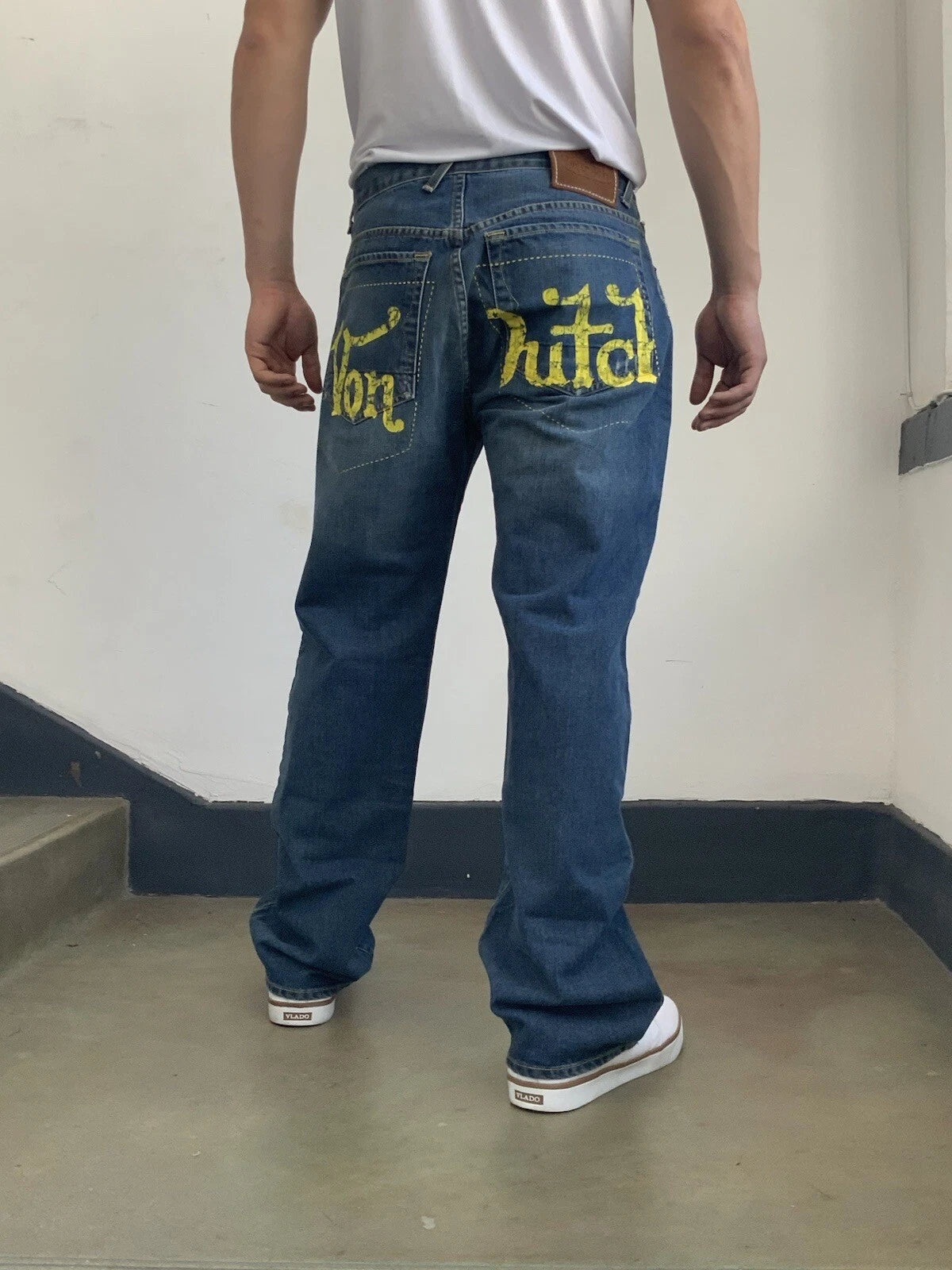 Men's VonDutch Blue | Yellow Signature Pockets Button Fly Jeans
