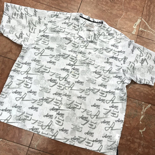 Men's Avirex White | Grey All Over Short Sleeve Button Down Shirt