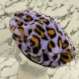 Men's Kangol Leopard Print Faux Fur Lavender | Brown | Black Beret Casual Hat NWT