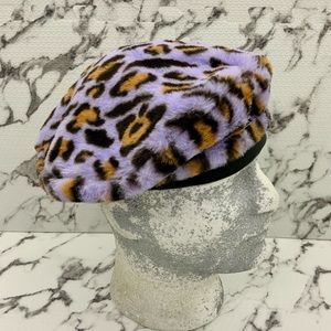 Men's Kangol Leopard Print Faux Fur Lavender | Brown | Black Beret Casual Hat NWT