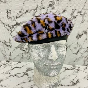 Men's Kangol Leopard Print Faux Fur Lavender | Brown | Black Beret Casual Hat NWT