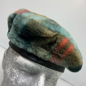 Men's Kangol Plaid Faux Fur Olive Green | Turquoise | Orange | Black Beret Hat NWT