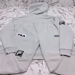 Men's Fila Lt Grey Pullover Hooded Tracksuits Outfits Sets NWT