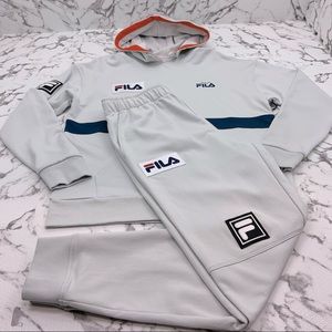 Men's Fila Lt Grey Pullover Hooded Tracksuits Outfits Sets NWT