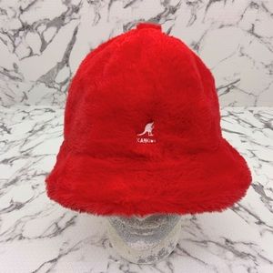 Men's Kangol Red Faux Fur Fuzzy Casual Bucket Hat NWT