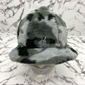 Men's Kangol Grey Camo Faux Fur Fuzzy Casual Bucket Hat NWT