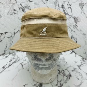 Men's Kangol Distressed Cotton Khaki Mesh Bucket Hat NWT