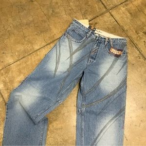 Men's Phat Farm Mid Blue Sandblast Spikes Denim Pants NWT