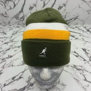 Men's Kangol Dual Stripe Olive Green | White | Yellow Casual Beanies NWT