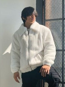 Men's Fashion White Faux Fur Fuzzy Coat NWT