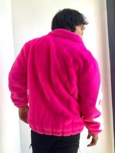 Men's Fashion Hot Pink Faux Fur Fuzzy Coat NWT