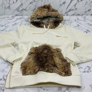 Men’s Makobi Ivory | Brown Faux Fur Quilted Pullover Hoodie NWT