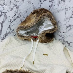 Men’s Makobi Ivory | Brown Faux Fur Quilted Pullover Hoodie NWT