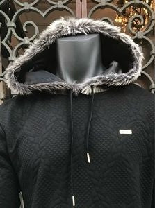 Men’s Makobi Black | Grey Faux Fur Quilted Pullover Hoodie NWT