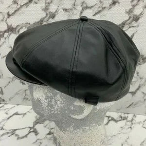 Men's Kangol Faux Black Leather Ripley Beret Hat NWT