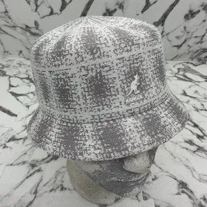 Men's Kangol Grey | White Grunge Plaid Bin Bucket Hat NWT