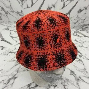 Men's Kangol Burn Orange | Black Grunge Plaid Bin Bucket Hat NWT