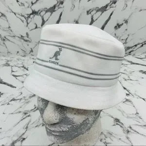 Men's Kangol Old School Stripe White | Grey Casual Bucket Hats NWT