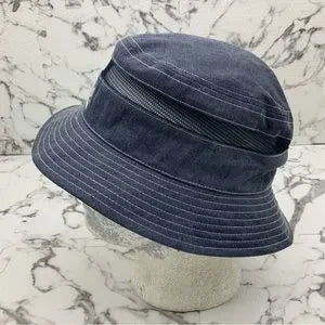 Men's Kangol Distressed Cotton Denim Blue Mesh Bucket Hat NWT