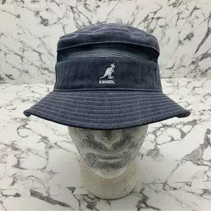 Men's Kangol Distressed Cotton Denim Blue Mesh Bucket Hat NWT