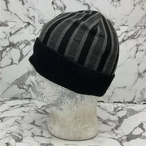 Men's Kangol Black | Grey Rib Stripe Rev Cuff Pull On Beanies NWT