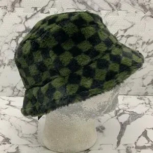 Men's Kangol Faux Fur Black | Green Checkers Lahinch Fuzzy Hat NWT