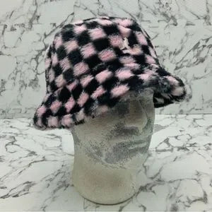 Men's Kangol Faux Fur Pink | Black Checkers Lahinch Fuzzy Hat NWT