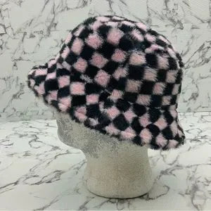 Men's Kangol Faux Fur Pink | Black Checkers Lahinch Fuzzy Hat NWT