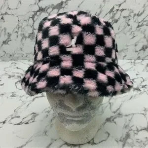 Men's Kangol Faux Fur Pink | Black Checkers Lahinch Fuzzy Hat NWT