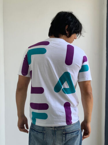 Men's Fila White Purple Teal Short Sleeve Tee Shirt