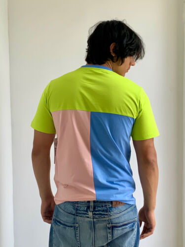 Men's Fila Lime Green Pink Lt Blue Short Sleeve Tee Shirt