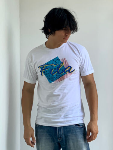 Men's Fila White Teal Short Sleeve Tee Shirt