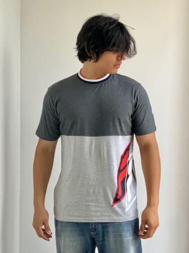 Men's Fila Charcoal Grey Red White Short Sleeve Tee Shirt