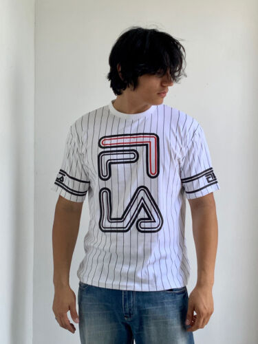 Men's Fila White Striped Short Sleeve Tee Shirt