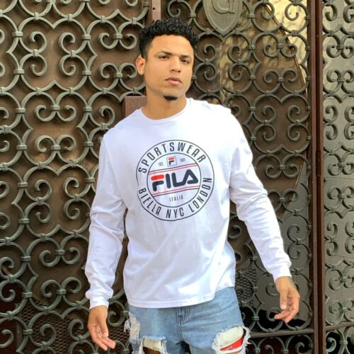 Men's Fila White | Navy | Red Fashion Long Sleeve Tee Shirt