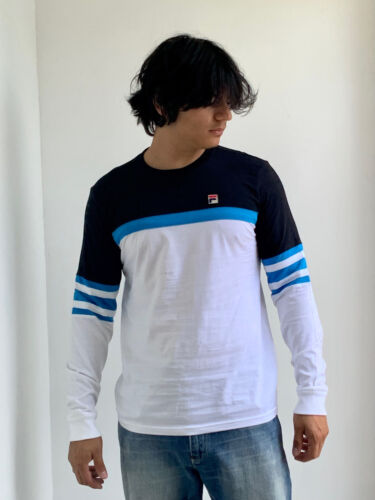 Men's Fila White Black Blue Long Sleeve Tee Shirt