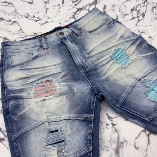 Men's Fashion Medium Wash Ripped Denim Short