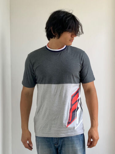 Men's Fila Charcoal Grey Red White Short Sleeve Tee Shirt