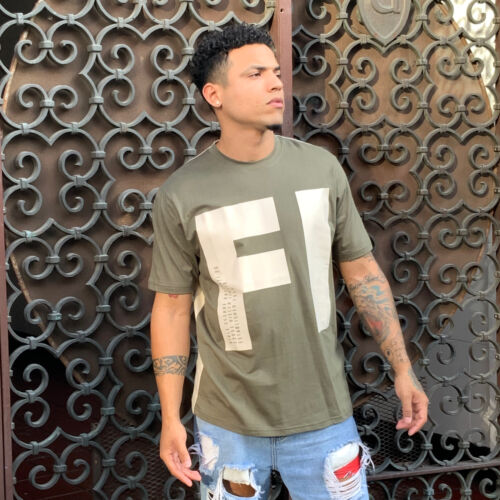 Men's Fila Olive Green | Beige Fashion Short Sleeve Tee Shirt