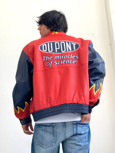 Men's Jeff Hamilton Nascar Red Navy Yellow Oupont Leather Jacket