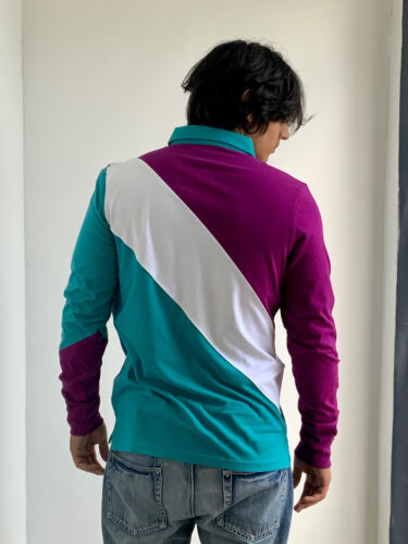 Men’s Fila Purple White Turquoise Long Sleeve Polo Shirt