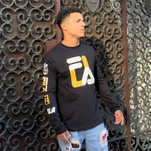 Men's Fila Black | Yellow | White Fashion Long Sleeve Tee Shirt