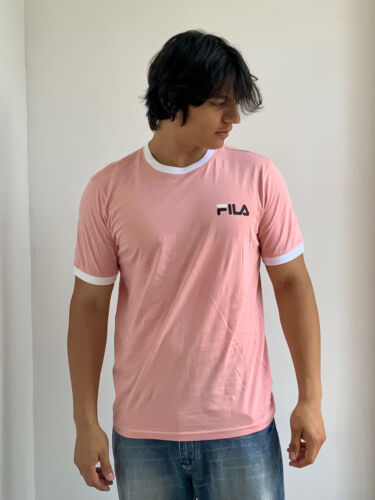 Men's Fila Pink White Short Sleeve Tee Shirt