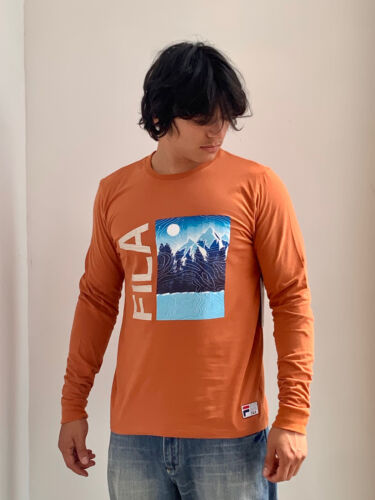 Men's Fila Rust | Lt Blue Long Sleeve Tee Shirt