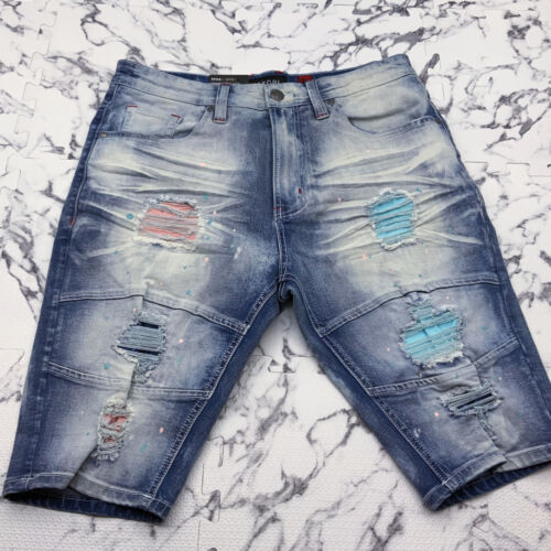 Men's Fashion Medium Wash Ripped Denim Short