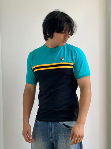 Men's Fila Teal Black Yellow Short Sleeve Tee Shirt